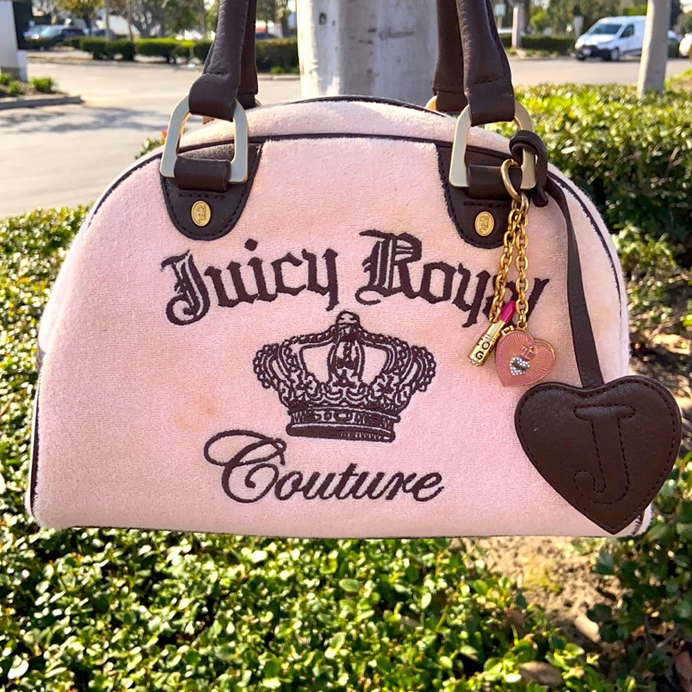 Vintage Juicy Couture BABY PINK Velour Terry BOWLER BAG Y2K RARE BARBIECORE - Picture 3 of 15